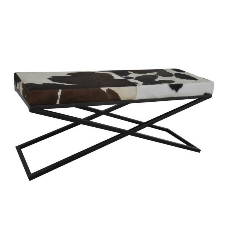 Footboard Bench DKD Home Decor Black Beige Metal Brown Leather White Colonial (120 x 40 x 50 cm) - Article for the home at wholesale prices