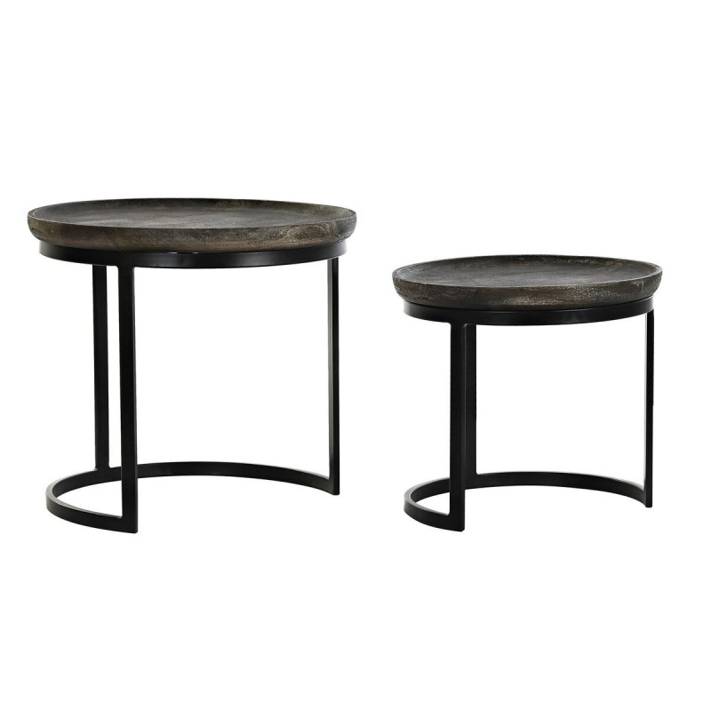 Set of 2 DKD Home Decor tables Black Metal Brown Mango wood (55 x 55 x 50 cm) (52 x 52 x 45 cm) - Article for the home at wholesale prices