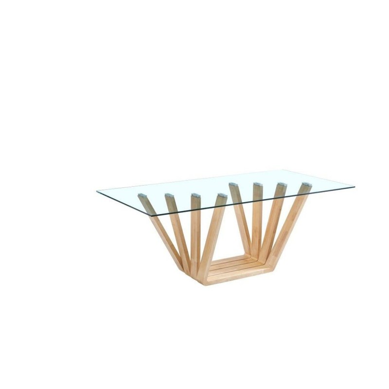 Dining Table DKD Home Decor Glass Brown Transparent Walnut (200 x 100 x 75 cm) - Article for the home at wholesale prices