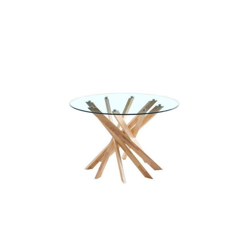 Dining Table DKD Home Decor Glass Brown Transparent Walnut (120 x 120 x 76 cm) - Article for the home at wholesale prices