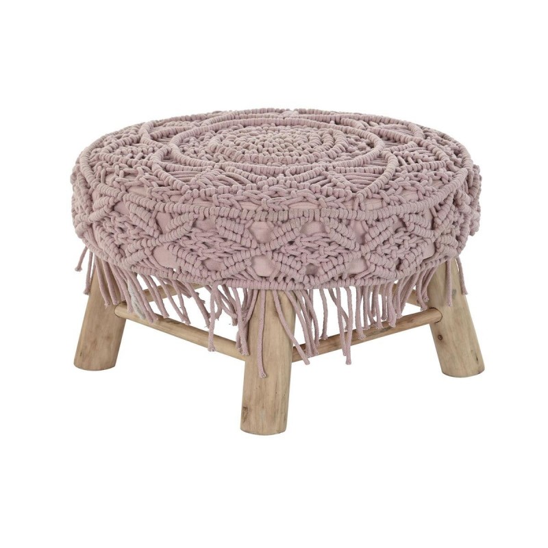 Footrest DKD Home Decor Natural Wood Brown Cotton Light Pink (48 x 48 x 30 cm) - Article for the home at wholesale prices