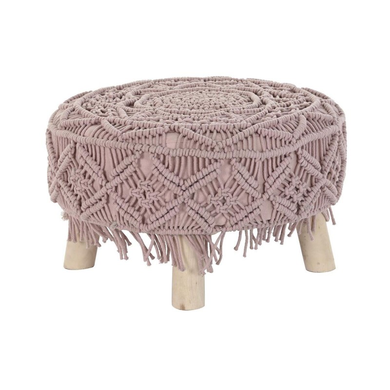 Footrest DKD Home Decor Natural Wood Brown Cotton Light Pink (53 x 53 x 31 cm) (50 x 50 x 30 cm) - Article for the home at wholesale prices
