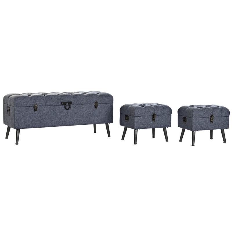 Chest bench DKD Home Decor Blue Metal Polyester MDF (121 x 42 x 53 cm) - Article for the home at wholesale prices