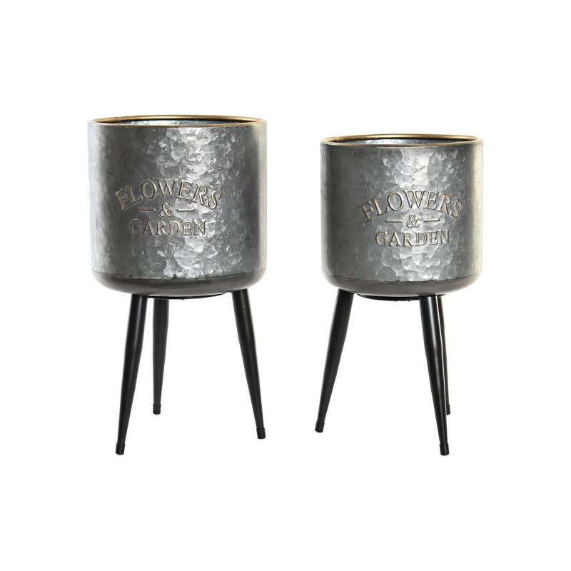 Set of DKD Home Decor Black Grey 100% Metal pots (25 x 25 x 46 cm) - Article for the home at wholesale prices