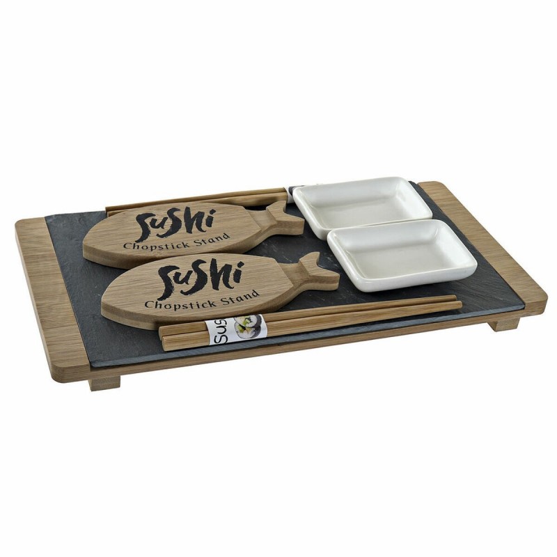 Set de sushi DKD Home Decor Céramique Ardoise Bambou (9 pcs) à prix de gros - set à sushi à prix grossiste