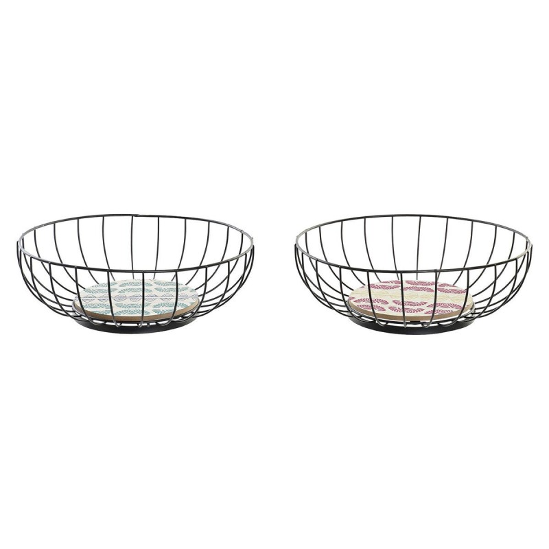 Fruit bowl DKD Home Decor Metal MDF (28 x 28 x 11 cm) (2 Units) - fruit basket at wholesale prices