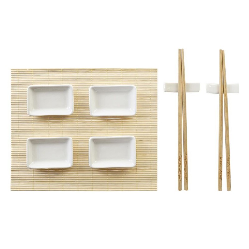 Set de sushi DKD Home Decor Naturel Blanc Bambou (28 x 22 x 2,5 cm) à prix de gros - set à sushi à prix grossiste