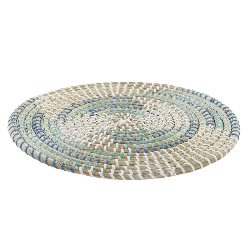 Plate mat DKD Home Decor Turquoise White Natural fiber (33 x 1 x 33 cm) - trivet at wholesale prices