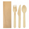 Lot de 100 Set Fourchette, Couteau, Cuillère Sous Sachets Kraft - Produit en bois à prix grossiste