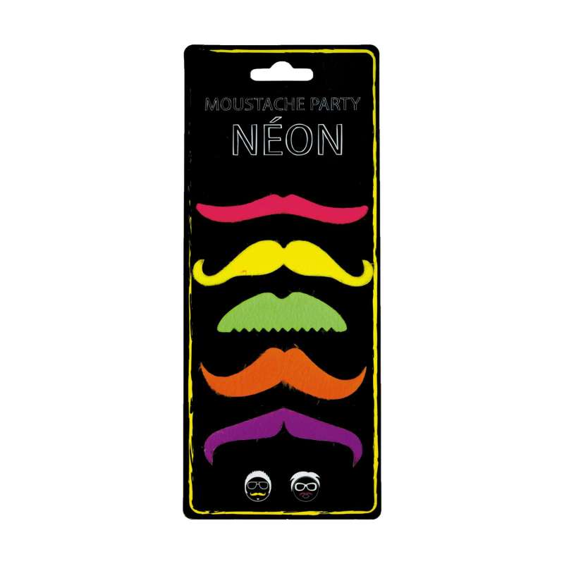 NEON PARTY WHISKERS X 5 - moustache at wholesale prices