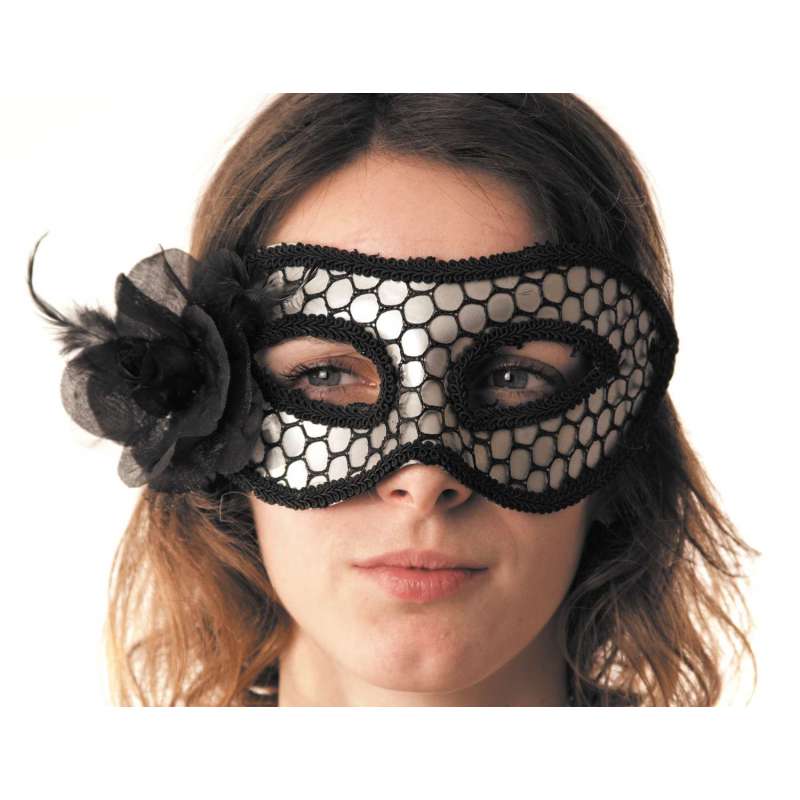 Máscara de Carnaval Plateada con Flor - mascarilla a precios de mayorista