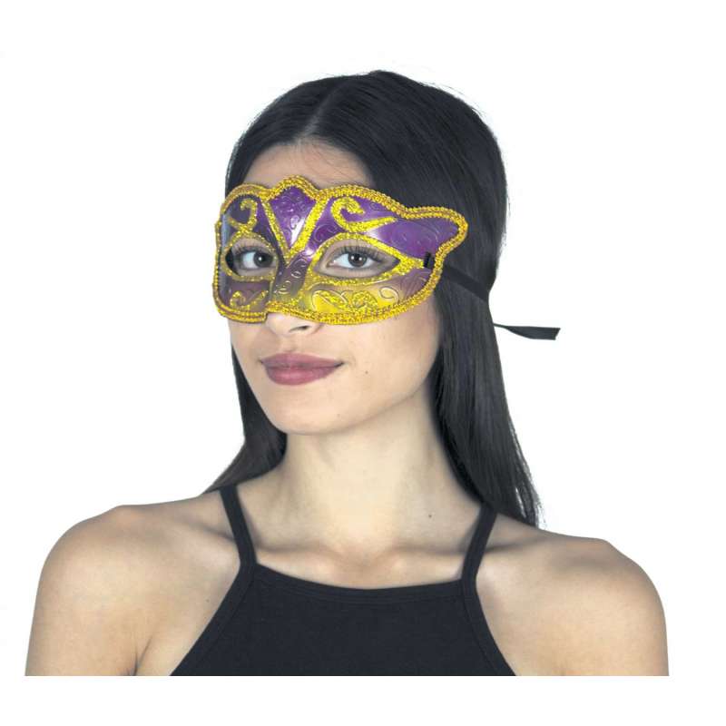 Máscara veneciana violeta y dorada grande - mascarilla a precios de mayorista