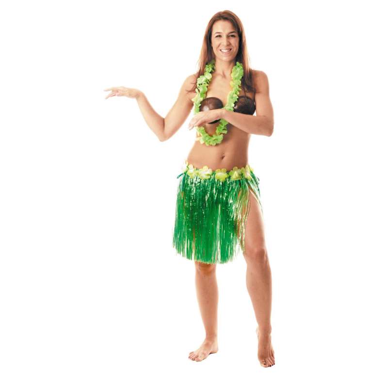 GREEN HAWAI SKIRT LUXE 45CM - Hawaiian skirt at wholesale prices