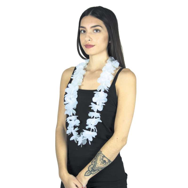 Collar Hawai Blanco con 36 PARES de Flores - collar a precios de mayorista