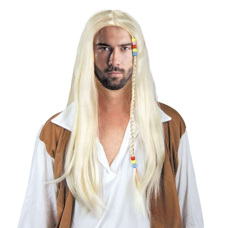 Peruca Hippie Loiro com Trança e Pérolas a preço grossista - peruca a preço grossista