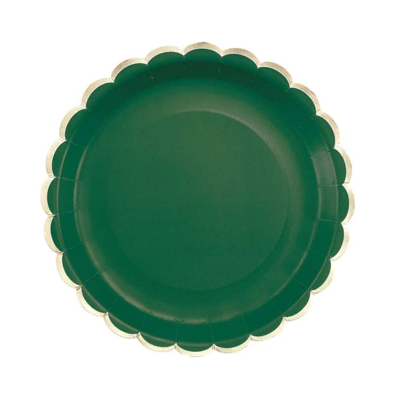 ASSIETTES FESTONNEES 23CM VERT JUNGLE ET OR X 8 - Assiette à prix de gros