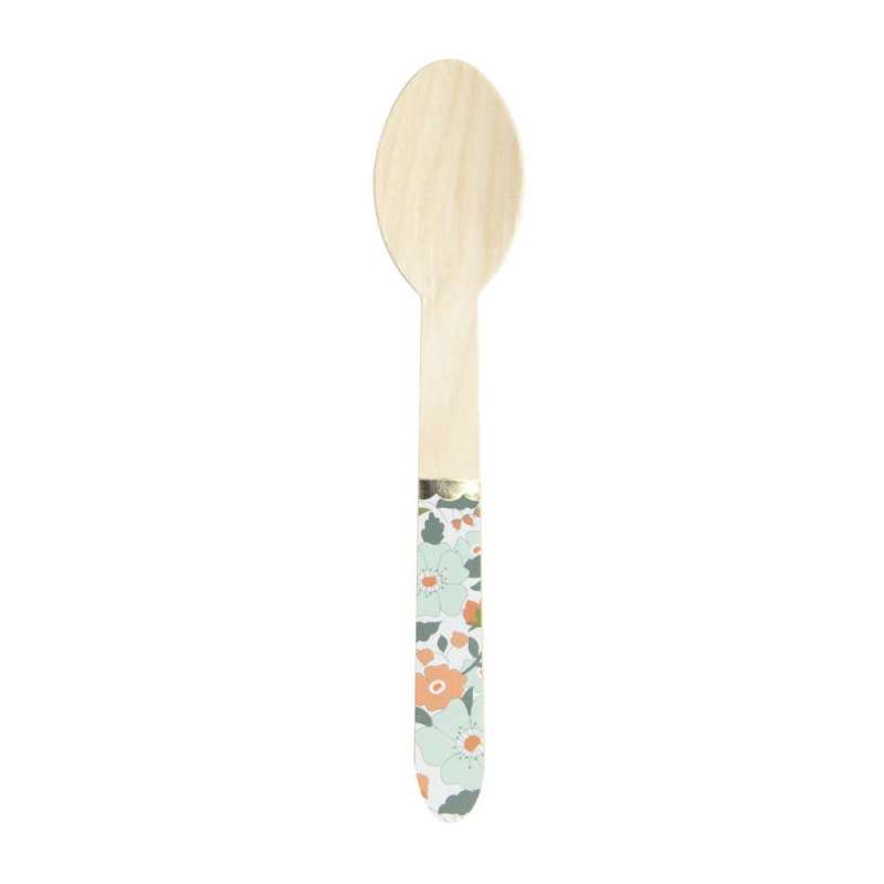 FLOWER AND GOLD WOODEN SPOONS X 8 - Wooden spoon at wholesale prices