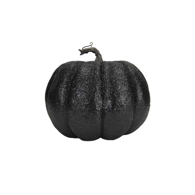 Kleine Zwarte Glitterpompoen 10x10cm tegen groothandelsprijzen - Halloween decoratie tegen groothandelsprijzen