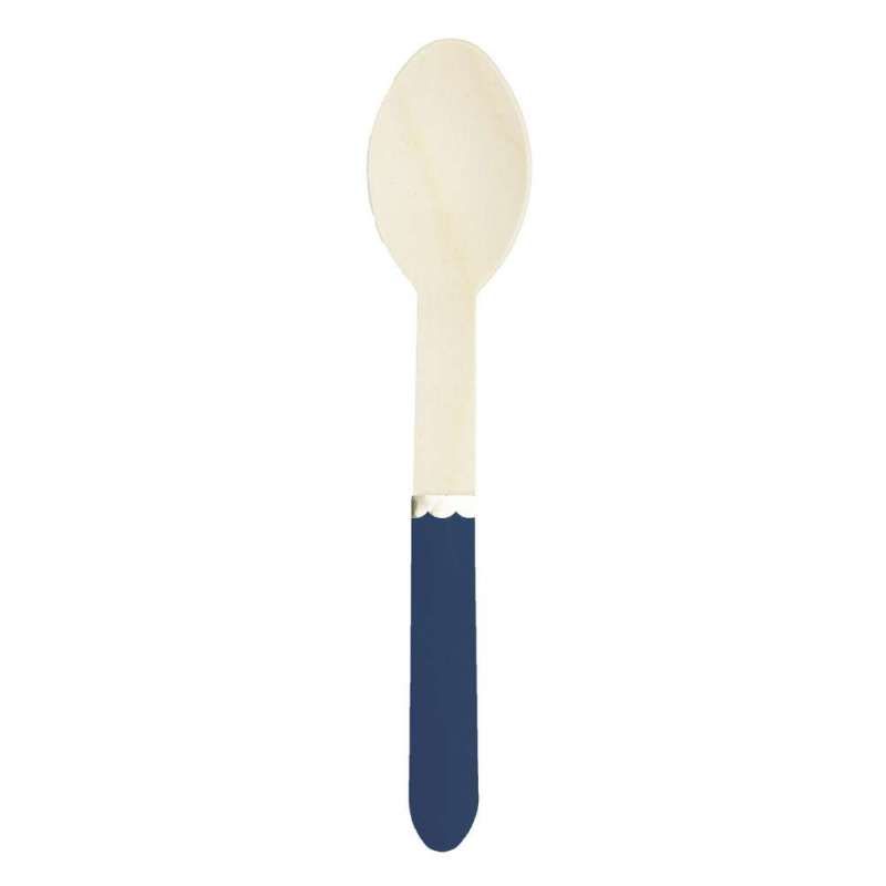 NAVY BLUE AND GOLD WOODEN SPOONS X 8 - Wooden spoon at wholesale prices