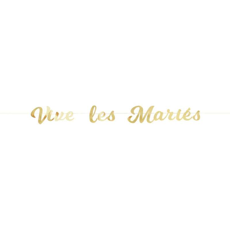 Guldbelagt banner "Vive les maries" 1,80m x 14cm til engrospris - guirlande til engrospris