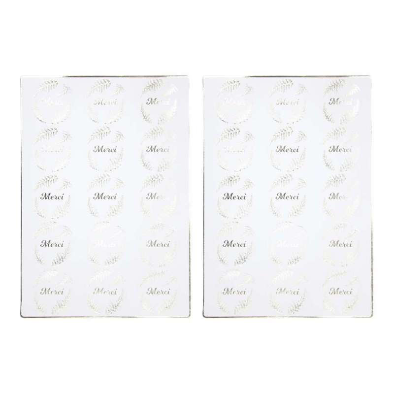 STICKERS MERCI BLANCS ET OR X 30PCS à prix grossiste - Autocollant à prix de gros