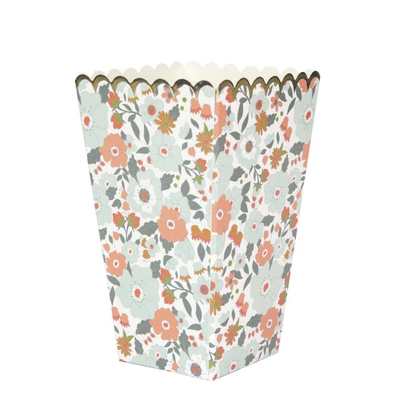 Popcornbokse med blomster og guld - 8 stk. - papkasse til engrospris