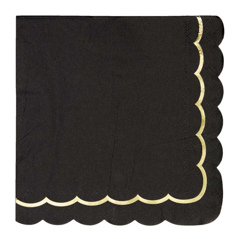 SCALLOPED TOWELS 33X33CM BLACK AND GOLD X 16 - Halloween decoration at wholesale prices
