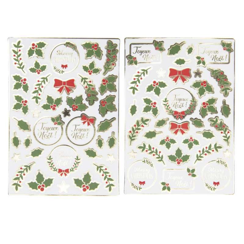 Adesivi Agrifoglio di Natale A5 - 70pz a prezzi all'ingrosso - Autocollante a prezzi all'ingrosso