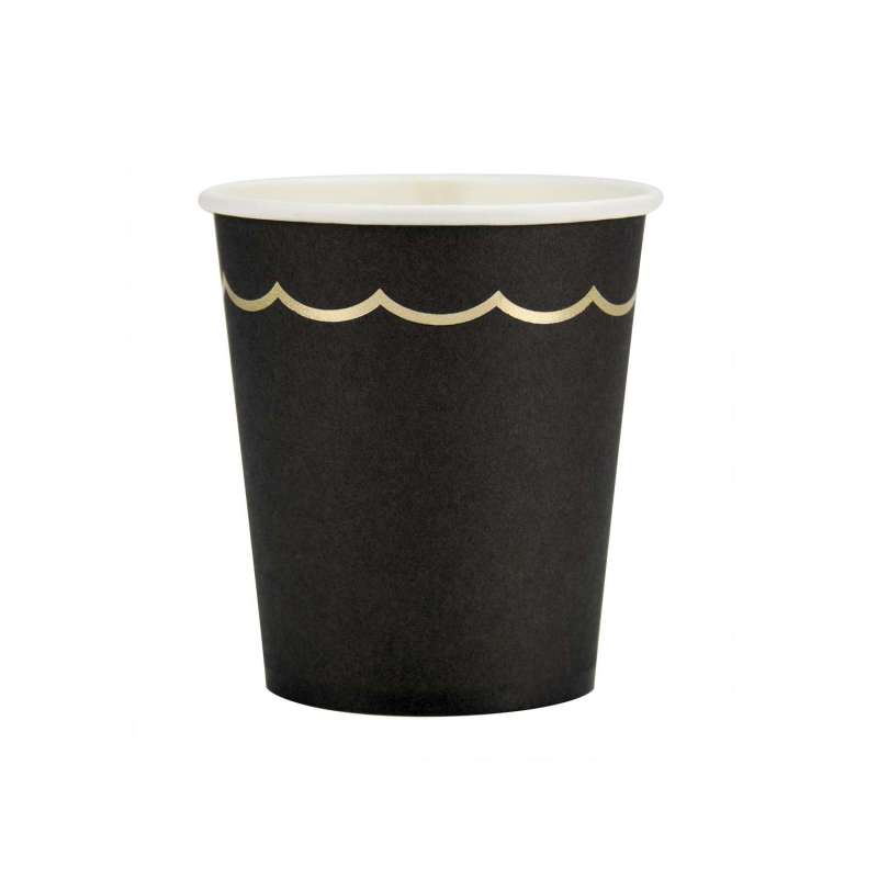 FESTOON TUMBLERS 200ML BLACK AND GOLD X 8 - Halloween decoration at wholesale prices