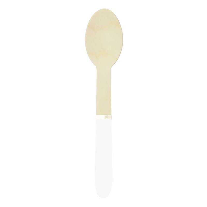 WHITE AND GOLD WOODEN SPOONS X 8 - Wooden spoon at wholesale prices
