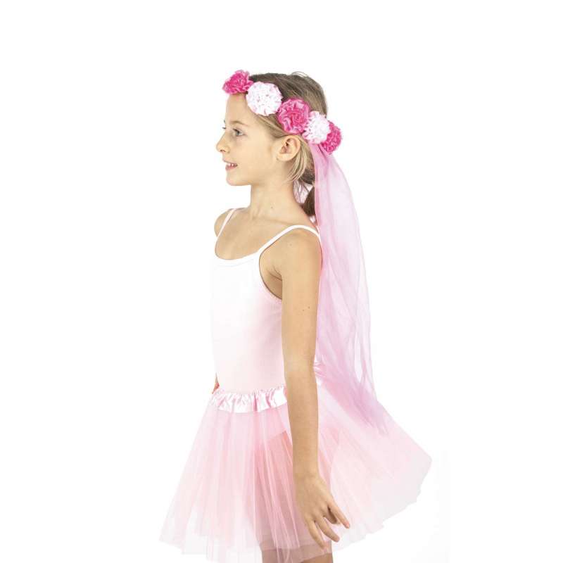 Corona de flores con velo rosa claro para niño a precios de mayorista - corona a precios de mayorista