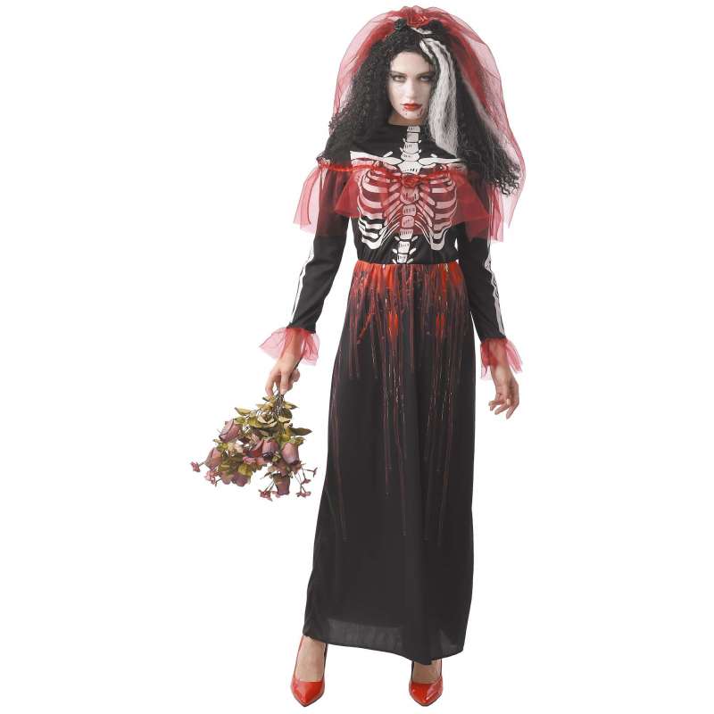 Blodig Skeletkostume med Kappe - skelet til engrospris