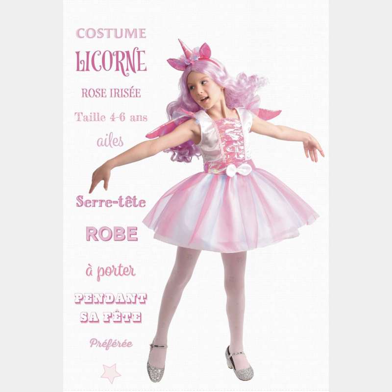 PINK IRIDESCENT UNICORN COSTUME 4-6 YEARS - Disguise at wholesale prices