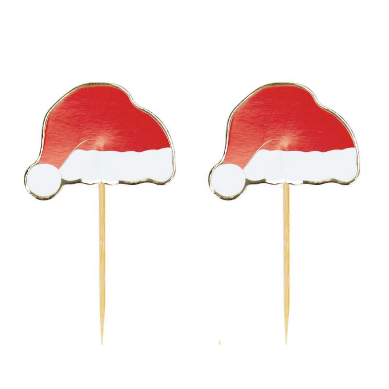 Palillos de cóctel gorro navideño 8 cm x10 - Accesorio de Navidad a precios de mayorista