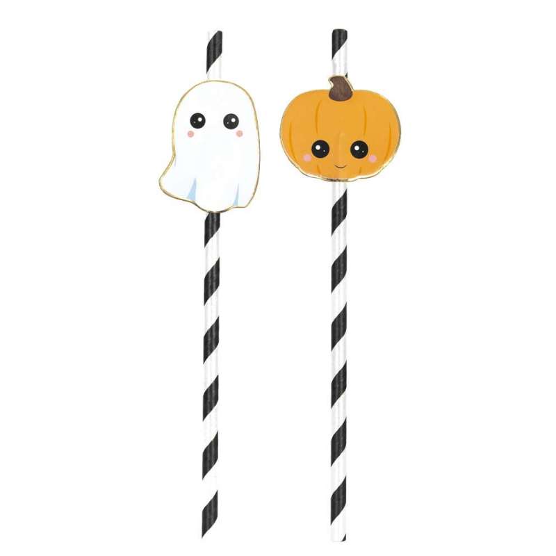 SET OF 10 BLACK AND WHITE STRIPED STRAWS SWEETY HALLOWEEN - Halloween decoration at wholesale prices