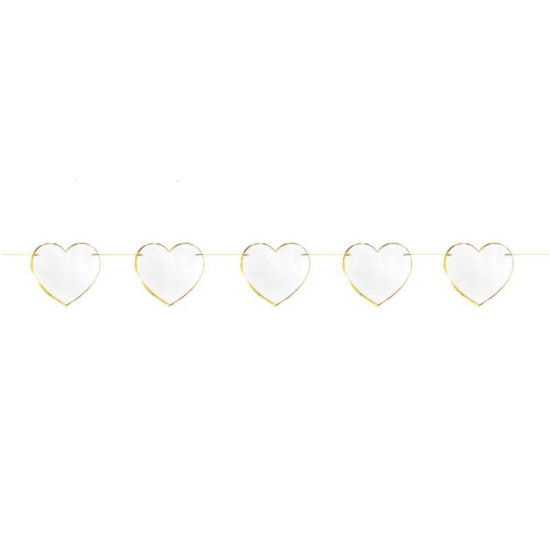 WHITE AND GOLD HEARTS GARLAND 3M - garland at wholesale prices