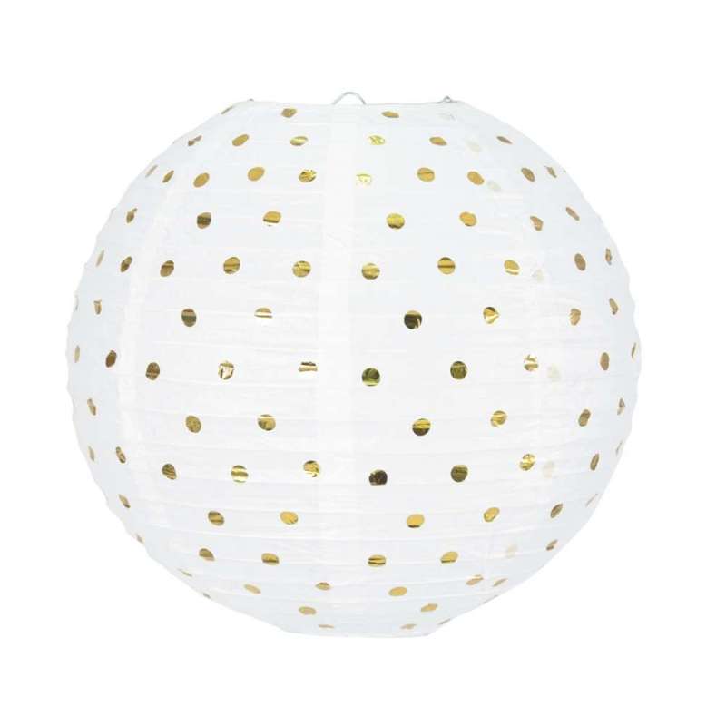 Witte Papieren Japanse Lantaarn 35cm met Stippen - lantaarn tegen groothandelsprijzen