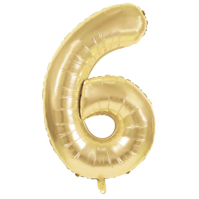 MYLAR BALL FIGURE 6 GOLD 86CM - mylar balloon at wholesale prices
