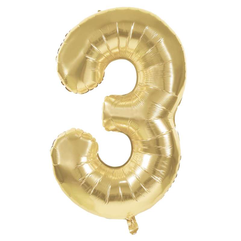 Guld Mylar Ballon Nummer 3 86CM til engrospris - mylar ballon til engrospris