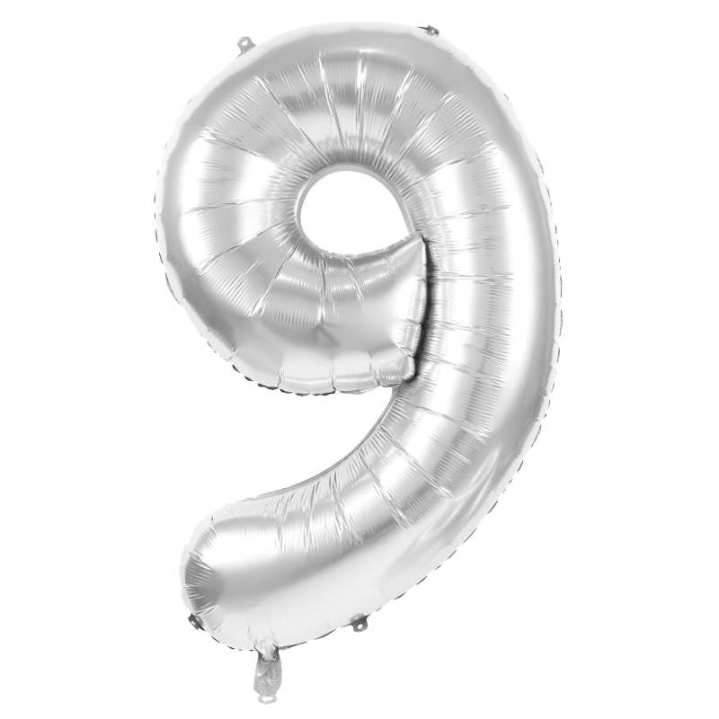 Sølv mylar ballon nummer 9, 86 cm til engrospris - mylar ballon til engrospris
