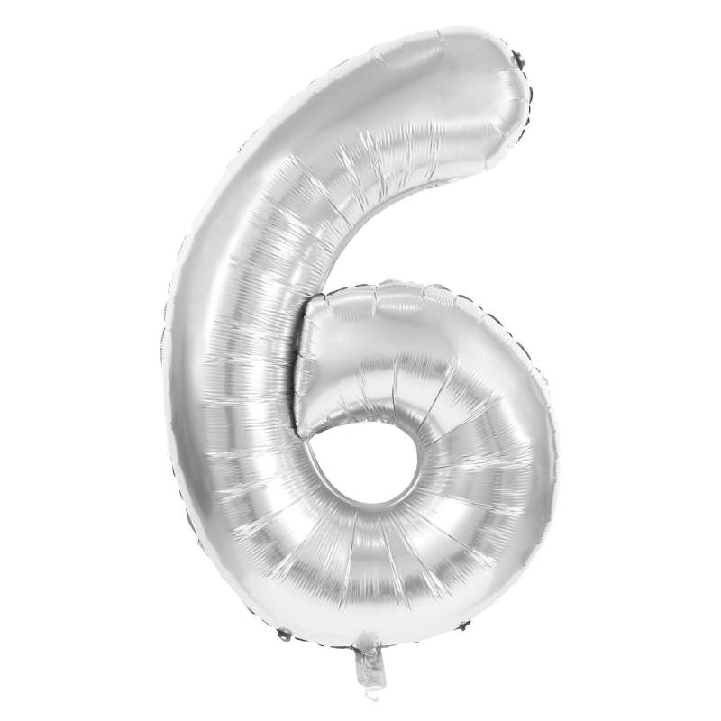 Sølv Mylar Ballon Tal 6 - 86 cm til engrospris - mylar ballon til engrospris