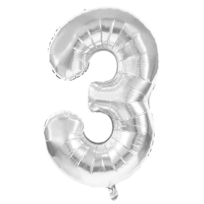 Sølv mylar ballon nummer 3, 86 cm - mylar ballon til engrospris