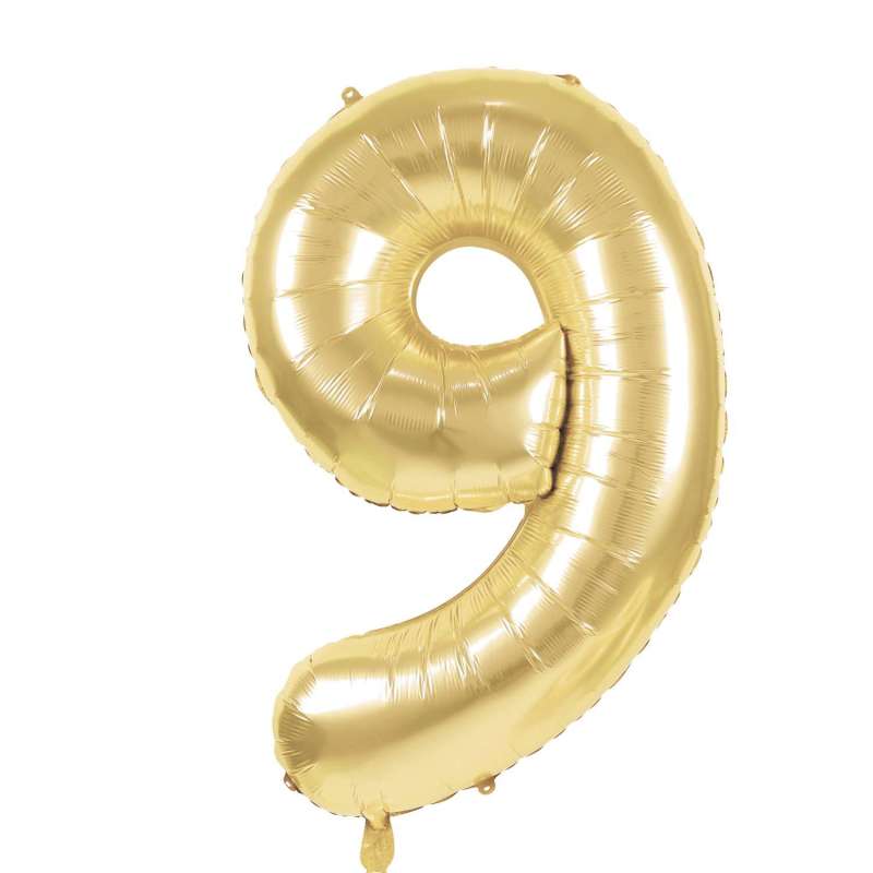 Guld Mylar Ballon Nummer 9 36cm - mylar ballon til engrospris