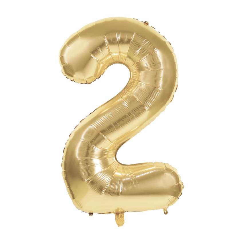 Guld Mylar Ballon Nummer 2 - 36 cm - mylar ballon til engrospris