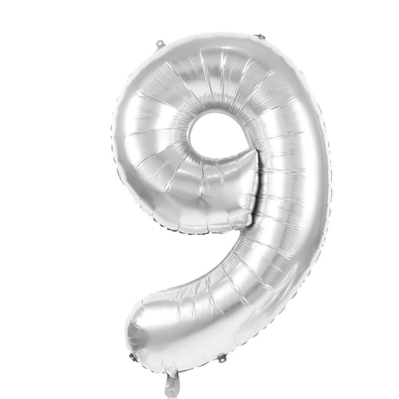 Sølv Mylar Ballon Nummer 9 36CM til engrospris - mylar ballon til engrospris