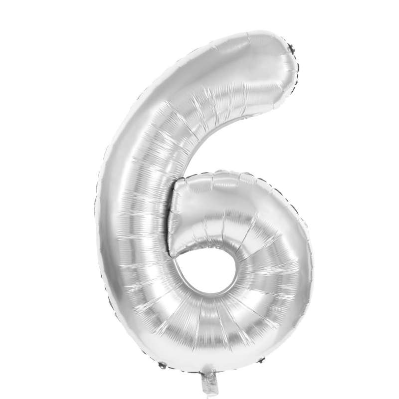 MYLAR BALL FIGURE 6 SILVER 36CM - mylar balloon at wholesale prices