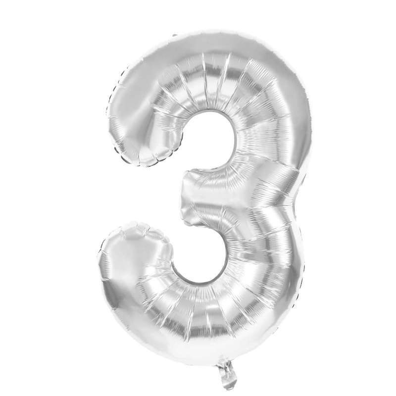 Silberner Mylar Luftballon Zahl 3, 36 cm - Mylar-Ballon zu Großhandelspreisen