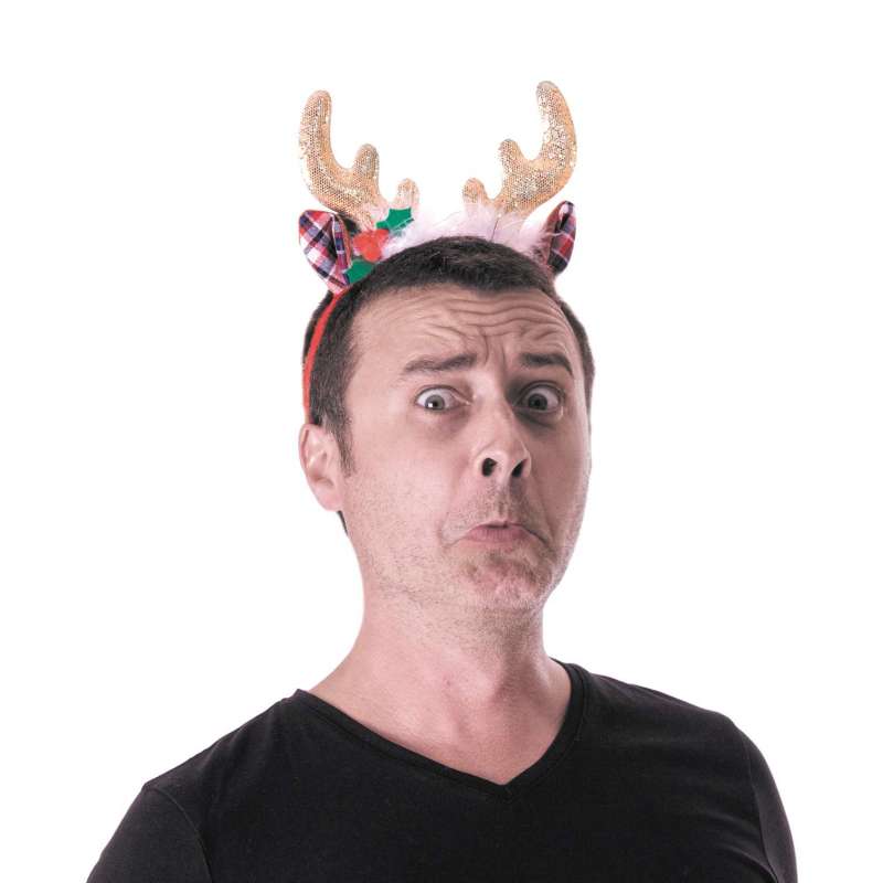 Diadema reno glam con cuernos dorados - diadema a precios de mayorista