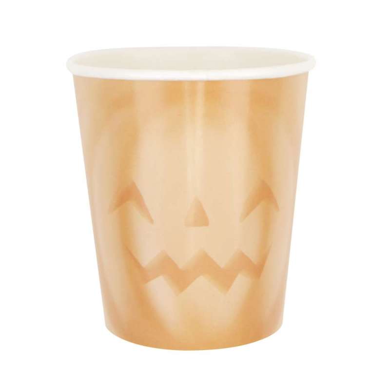 CUPS 200ML PUMPKIN HALLOWEEN PASTEL X 8 - Halloween decoration at wholesale prices