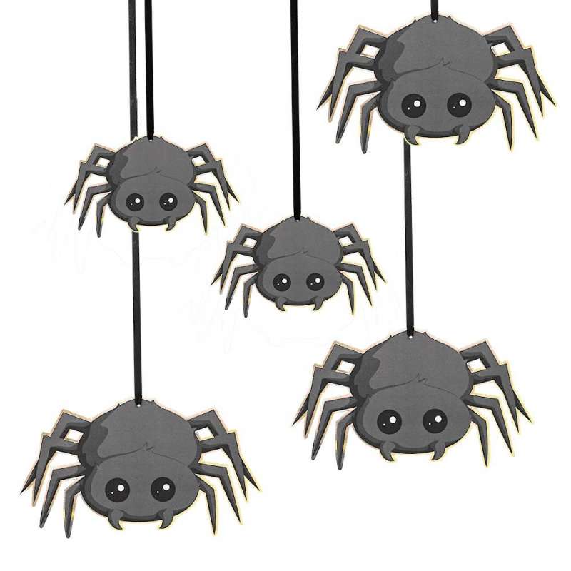 Halloween Spinnen Hangdecoratie 5 Stuks 14,5x24 cm - Halloween decoratie tegen groothandelsprijzen